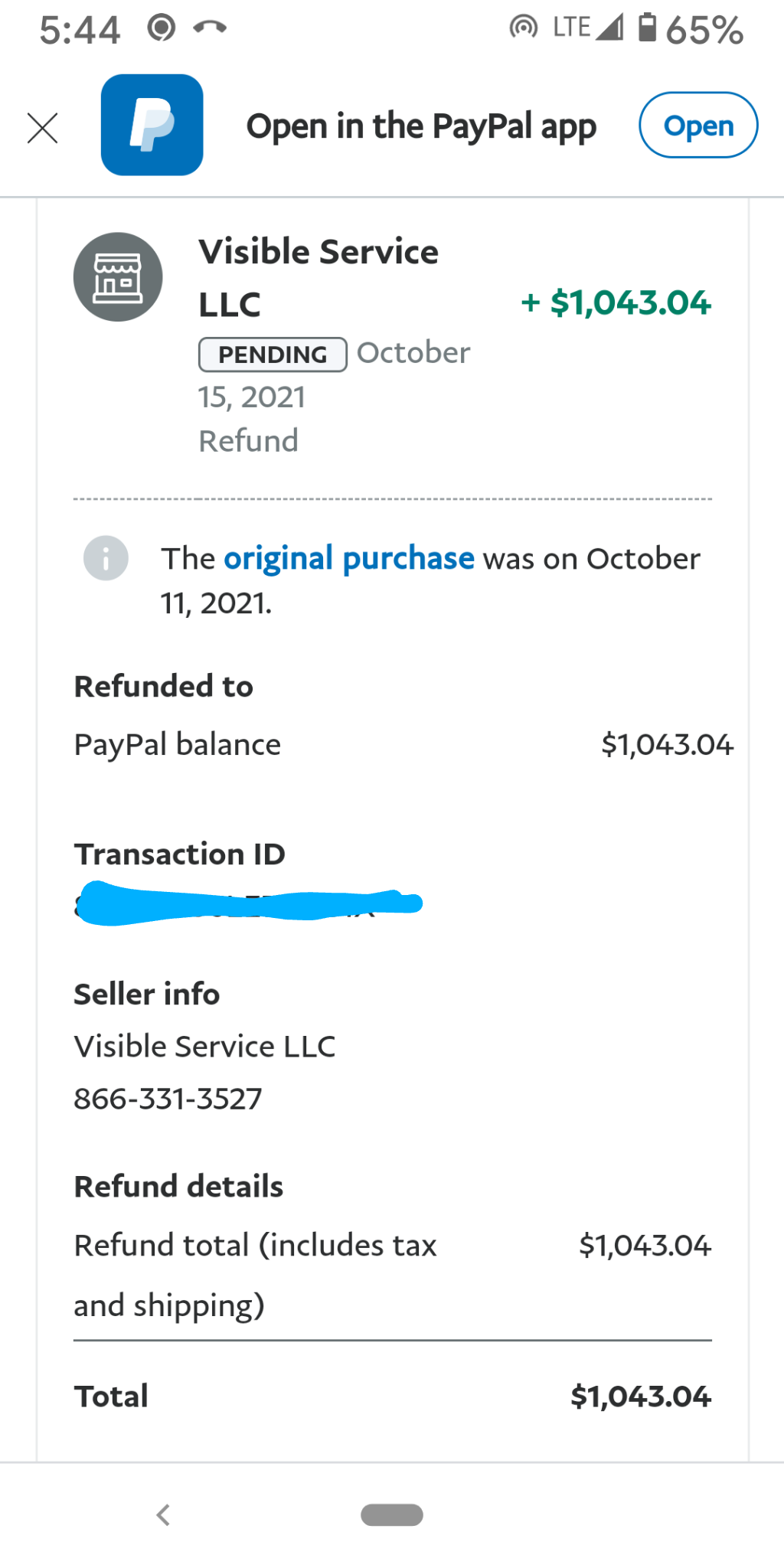 PayPal refund pending